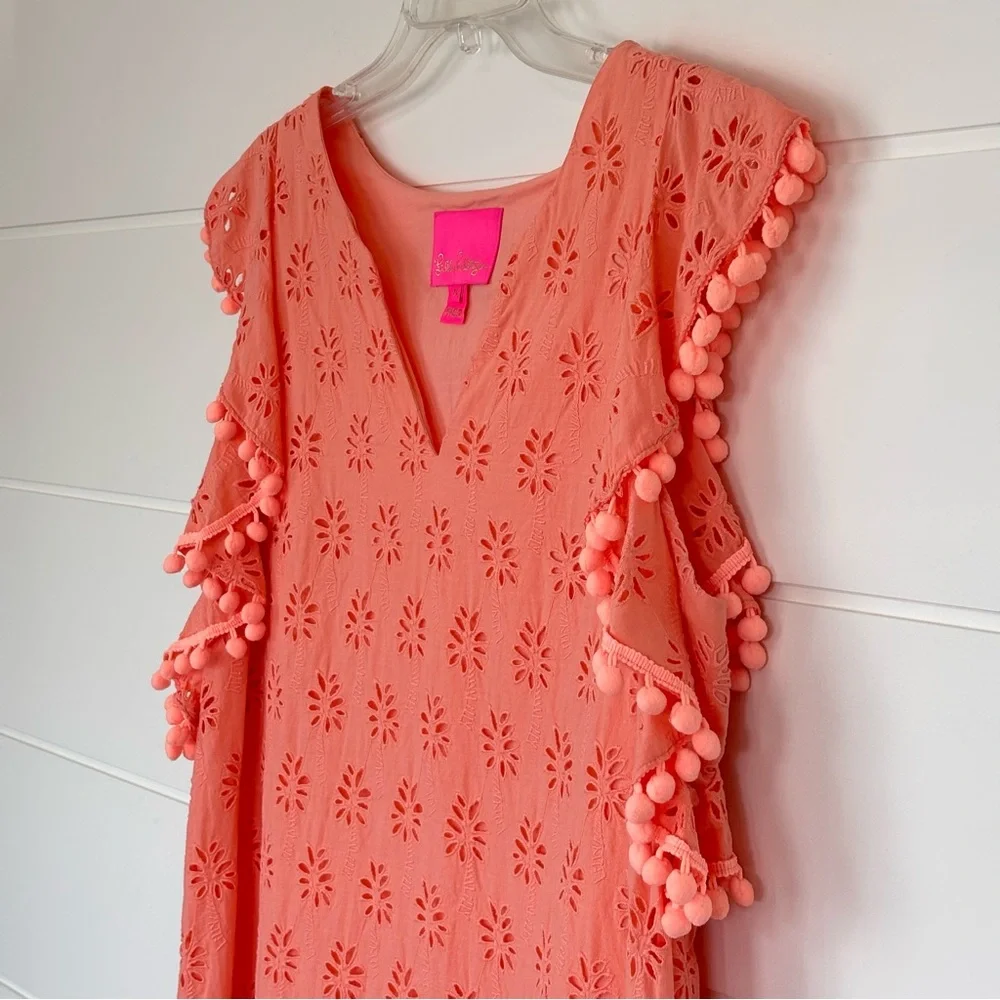 Lilly Pulitzer Coral Peach Astara Eyelet A-Line Mini Dress Size Medium